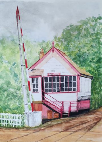 CD, old signal box, Alston, Cumbria, watercolour & pen.